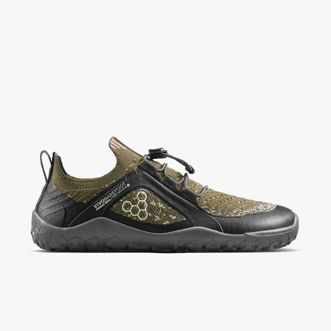 Кроссовки Vivobarefoot Primus Trail Knit FG Grounding — женская модель, тёмно-оливковый