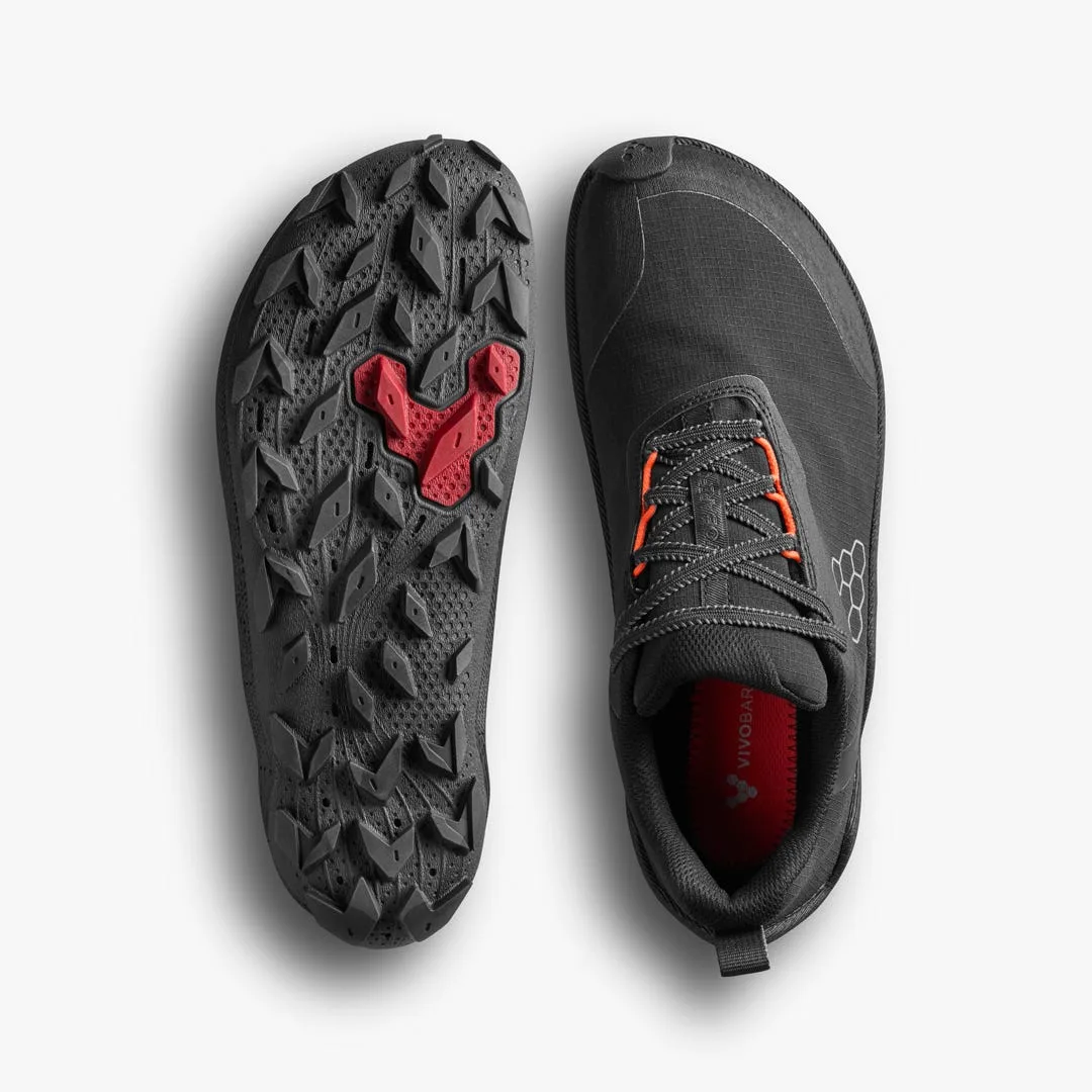 Кроссовки Vivobarefoot Primus Trail Flow Waterproof — женская модель, чёрный с красным, фото 2